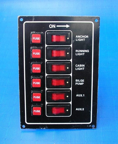 Switch panel Black 12 volt 6 Square fuse holders