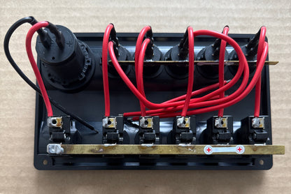 Switch panel 12 volt 5 gang & USB socket. Circuit breakers waterproof