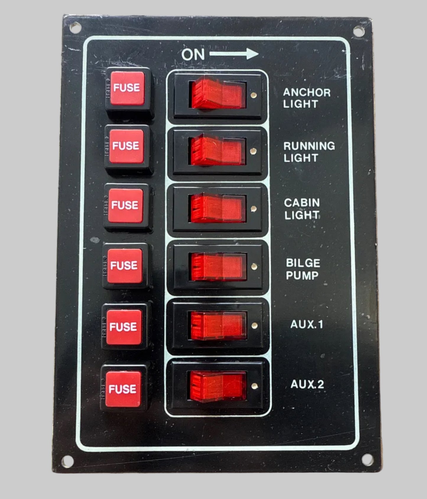Switch panel Black 12 volt 6 Square fuse holders