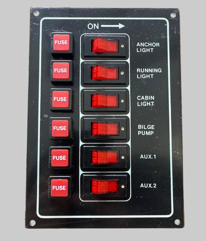 Switch panel Black 12 volt 6 Square fuse holders
